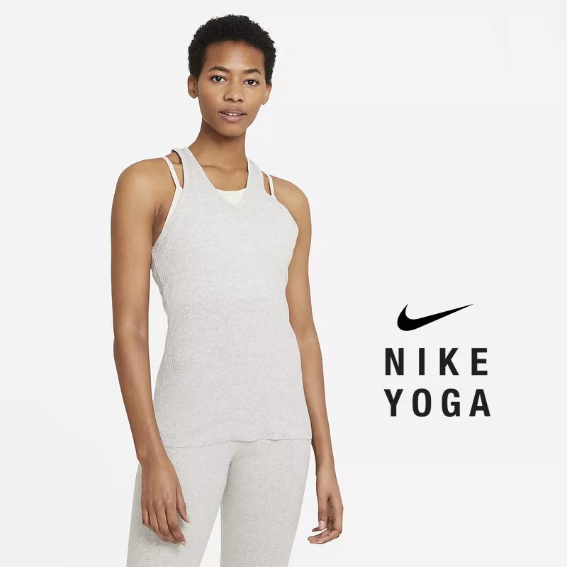 Nike Yoga Women s Dri FIT Ribbed Tank Top Gym Training Top Heather