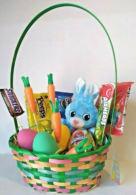 Lovely Easter Basket Arrangement with Stuffed Rabbit, Egg, Carrots, Candies