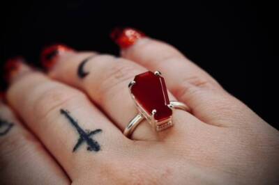 Red Coffin Ring Red Onyx Ring Vampire Ring Witchy Clothing Witchy Jewelry Ring
