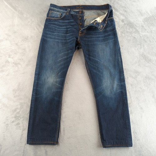 Nudie Jeans Mens 36x34 (Fits 36x29) Blue Fearless Freddie Organic Made in Italy