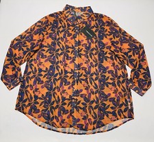 NWT Orange Purple Floral Beach Shirt Sheer Top Size 14 Coastal Island Tropical