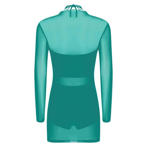 Womens Outfit Cover-up Set Mesh Crop Top See Through Dress Shiny Clubwear Mini - Picture 64 of 71