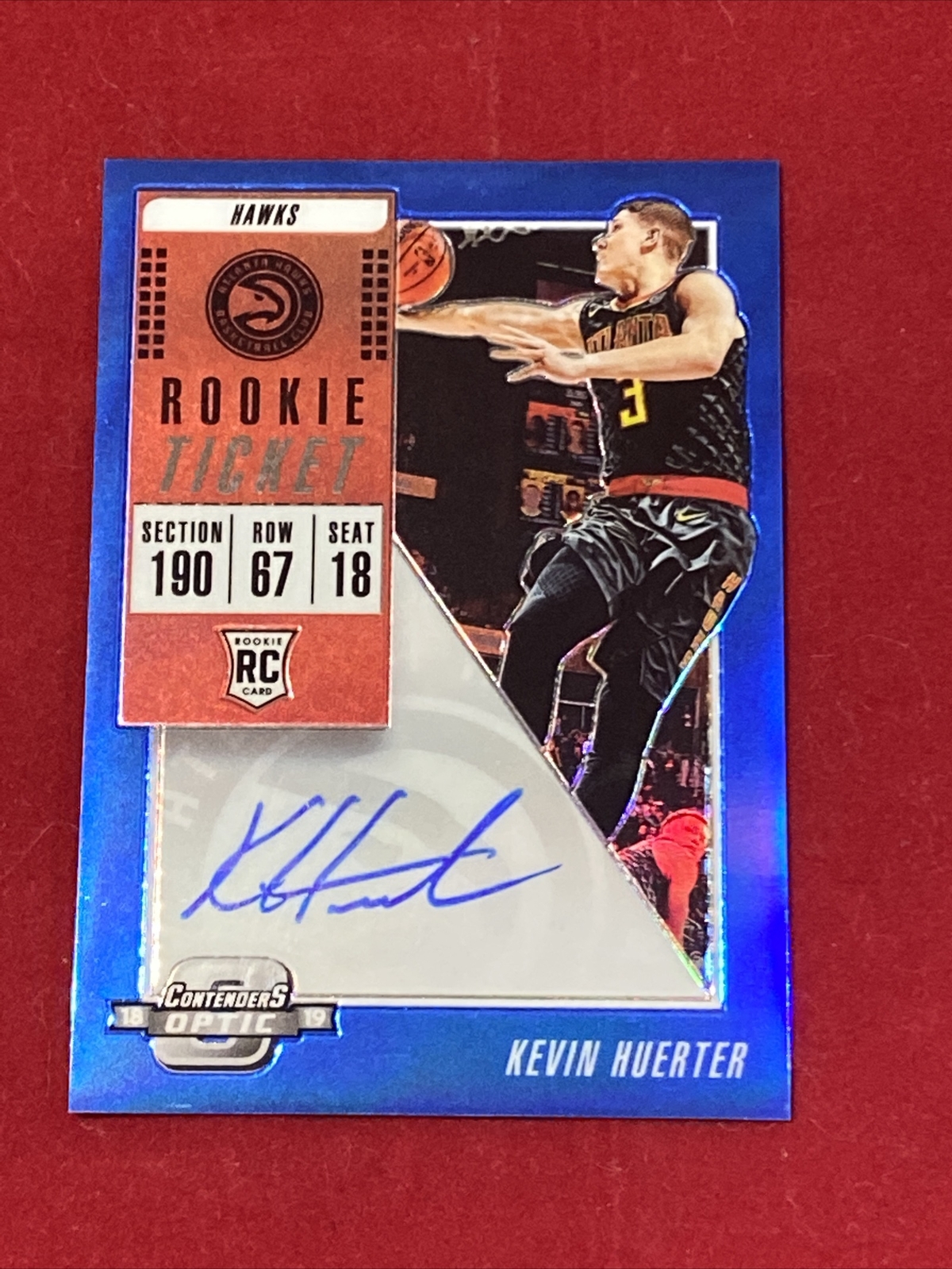KEVIN HUERTER 2018-19 PANINI CONTENDERS OPTIC ROOKIE TICKET AUTO Blue Prizm /99
