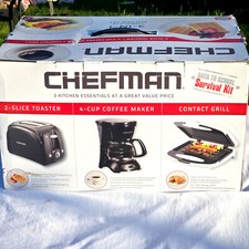 Chefman 3-in-1 Kitchen Appliance Bundle Grill Coffee Maker Toaster NIB Unused!