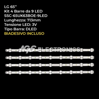 KIT 4 BARRES BANDE LED-TV LG SSC-65UK63BOE-9LED, SVL650A95-REV1.0,65UK6300