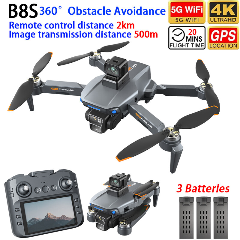 B8S Drone GPS FPV 4K Dual Camera 360° Obstacle Avoidance Quadcopter 3 Battery