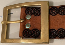 Vintage Hand Tooled Leather Belt Western Brown 90s - 36" total L x 1 15/16" W