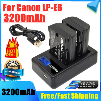 2X LP-E6 Akku Für Canon EOS 5DS R 5D Mark II 6D 7D Kamera / LED Dual Ladegerät