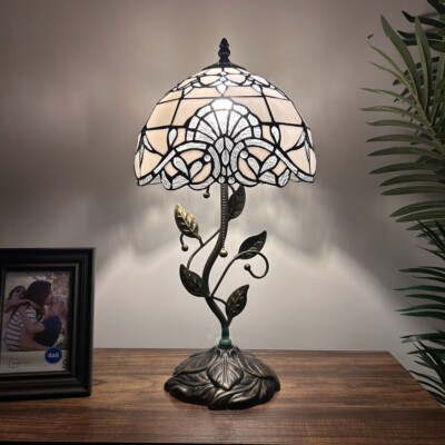 Tiffany Style Table Lamp White Stained Glass Baroque Style LED Bulb  20