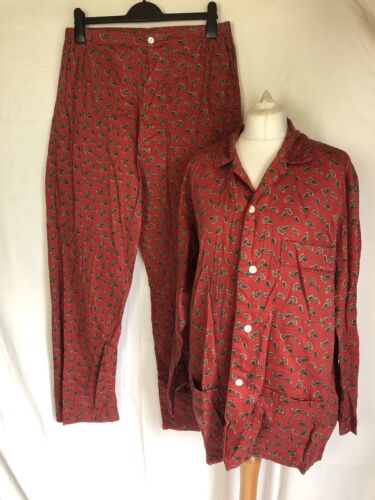 Bonsoir of London Size 44” XL Red Paisley Pyjamas Made in England Vintage Retro - Picture 1 of 8