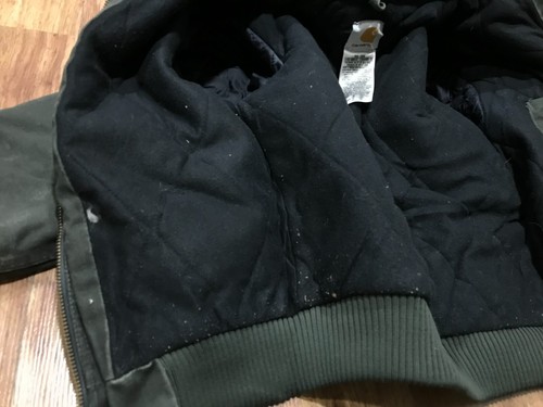 YOUTH BOYS M (8) - Carhartt YYJ130 Sandstone Flannel Quilted Hooded Jacket Moss - Picture 11 of 14