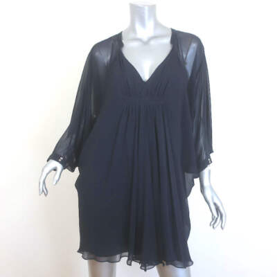 diane von furstenberg fleurette silk chiffon dress Diane von Furstenberg Fleurette Dolman Sleeve Mini Dress Black Chiffon Size  6