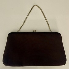 VINTAGE HARRY LEVINE Brown Burgundy Clutch Handbag with Gold Chain Purse VG