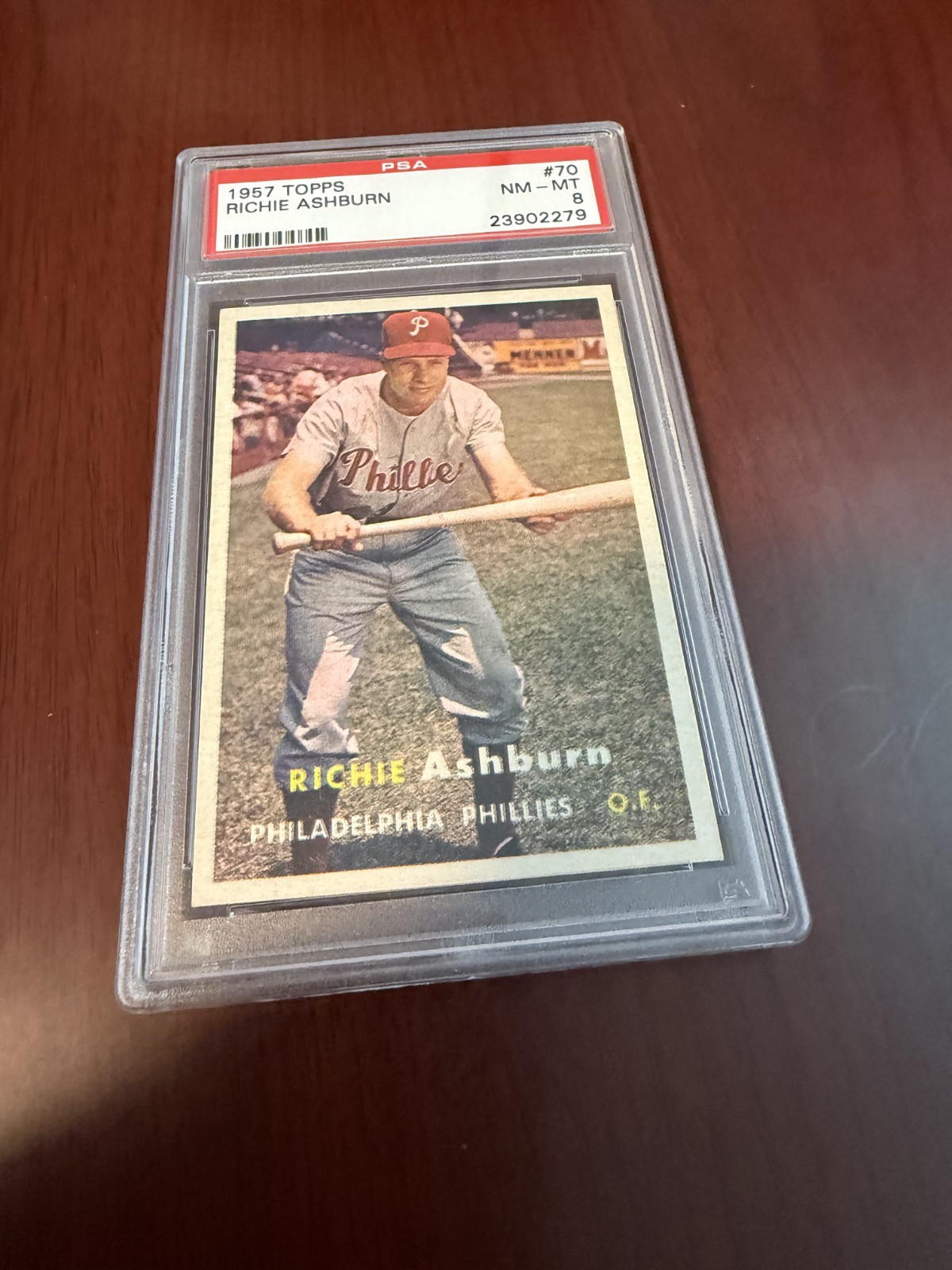 1957 Topps #70 Richie Ashburn HOF. PSA 8 NM/MT