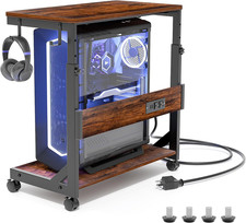 Computer Tower Stand with Charging Station for Full Atx-Case,Brown | Height Adju