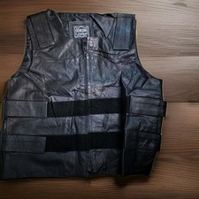 Genuine Leather Vest Mens Biker Motorcycle MC Riding w/straps Solid Black sz XL