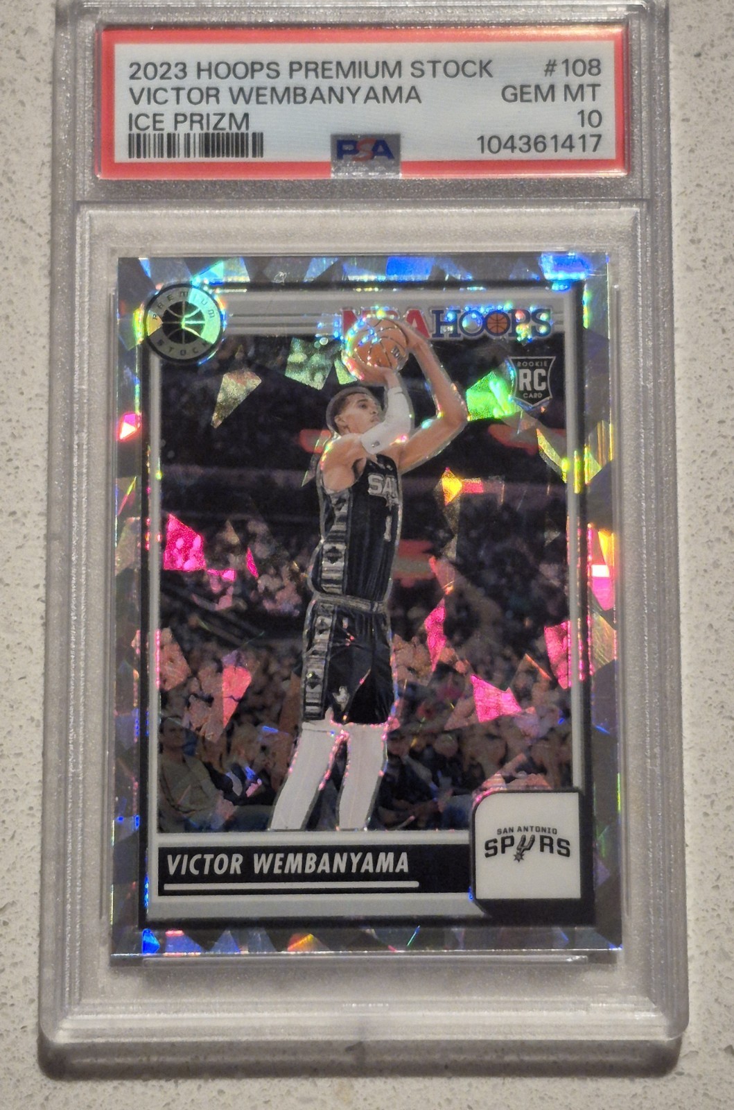 23-24 Nba Hoops Premium Stock - Victor Wembanyama #108 Ice Prizm (RC) PSA 10