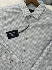 Hart Schaffner Marx Mens Large NWT Gray Windowpane Dobby Dress Shirt Cotton