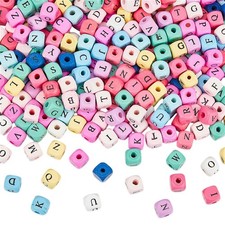 1060pcs 10mm Alphabet Wooden Beads Random Alphabet Mixed Colored Square Woode...