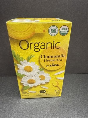 Organic Chamomile Herbal Tea By Lidl. Box Of 20 Bags Caffeine Free.