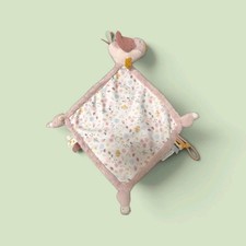 Little Dutch doudou plat bébé tissu rose blanc motif fleurs avec attache tétine