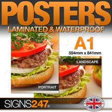 A1 Poster Printing - Full colour LAMINATED WATERPROOF POSTERS