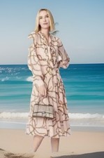 Worthington Womens Dress Long Sleeve Belt Button Up Peach Chains Print NEW Sz 3X