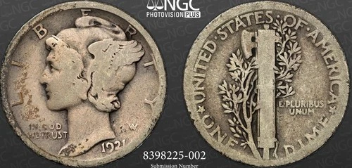 1921 Mercury Dime rotated die reverse error NGC GOOD Details G KEY DATE LOOKS VG