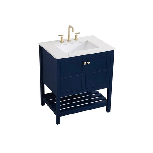 Elegant Decor Theo 30" Steel and Solid Wood Single Bathroom Vanity in Blue - Picture 4 of 8