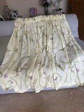Cream/light Green Curtains With Purple Flowers 118 Cms Drop