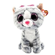 Ty Beanie Boos Kiki Cat Plush Gray 9" Pink Glitter Eyes Tabby Kitten Tag 2016