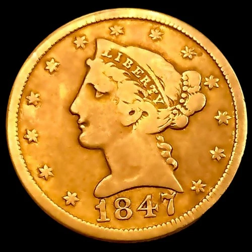 1847-D $5 Gold Half Eagle Coin NEARLY UNCIRCULATED
