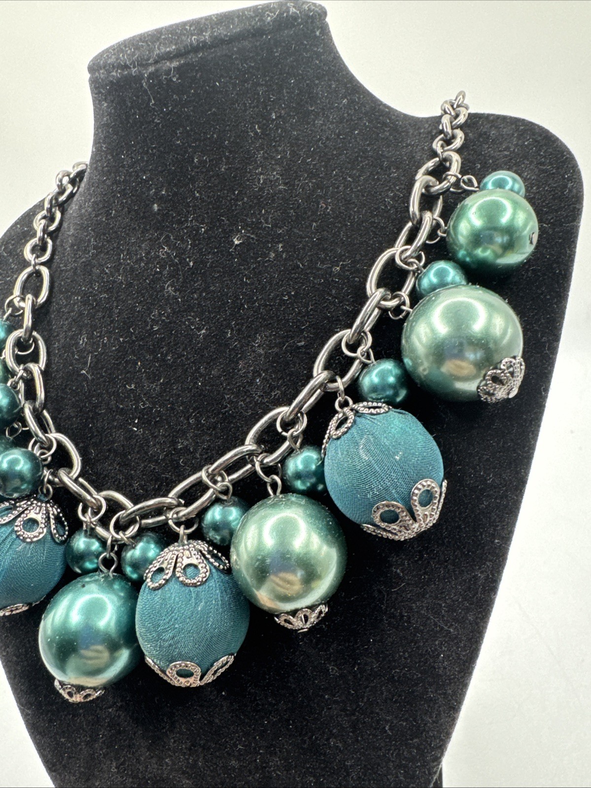 Statement Bubble Necklace Blue Green Turquoise Ch… - image 2