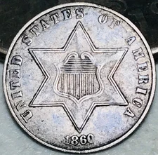 1860 Three Cent Silver Piece Trime 3c Type 3 Ungraded Choice US Coin CC28609