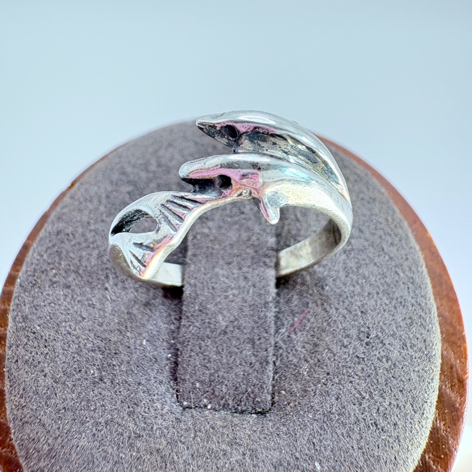 VTG Solid Sterling Silver 925 Double Dolphin Bypa… - image 2