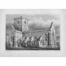 Iona Cathedral, South East View - Antique Print c1848