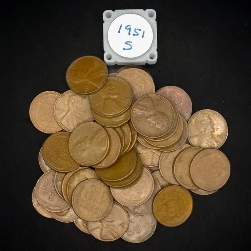 1951-S Wheat Penny Roll 50 Coins Better Grade X/XF Details U.S. Cent Lot