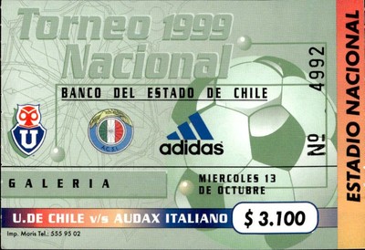 U.DE CHILE V/S AUDAX ITALIAN STADIUM TICKET 13 OCTOBER N 4992