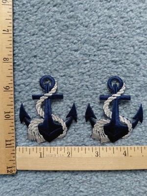 LOT OF 2 NAUTICAL ANCHOR BLUE AND SILVER IRON ON PATCHES FREE SHIPPING