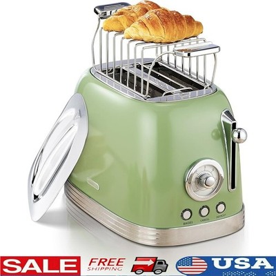 Retro 2 Slice Toaster Wide Slots Bagels & Thick Bread BPA-Free Stainless Steel