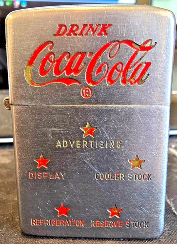 Vintage 1940s Coca Cola Zippo Lighter 5 Star Employee Sales 3 Hinge 2032695 Pat