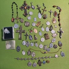 Lot Of Religious Charms Pendants Medals Catholic Italy Cross Pins Jewelry