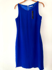 NWT T TAHARI SYLVIA Sheat Dress Sz 6 Lined Bra Holder Exposed Zip Electric Blue
