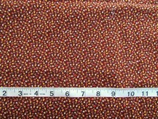 1 yd Prewashed Cotton Fabric Brown with Rust, White Gold Flower Buds