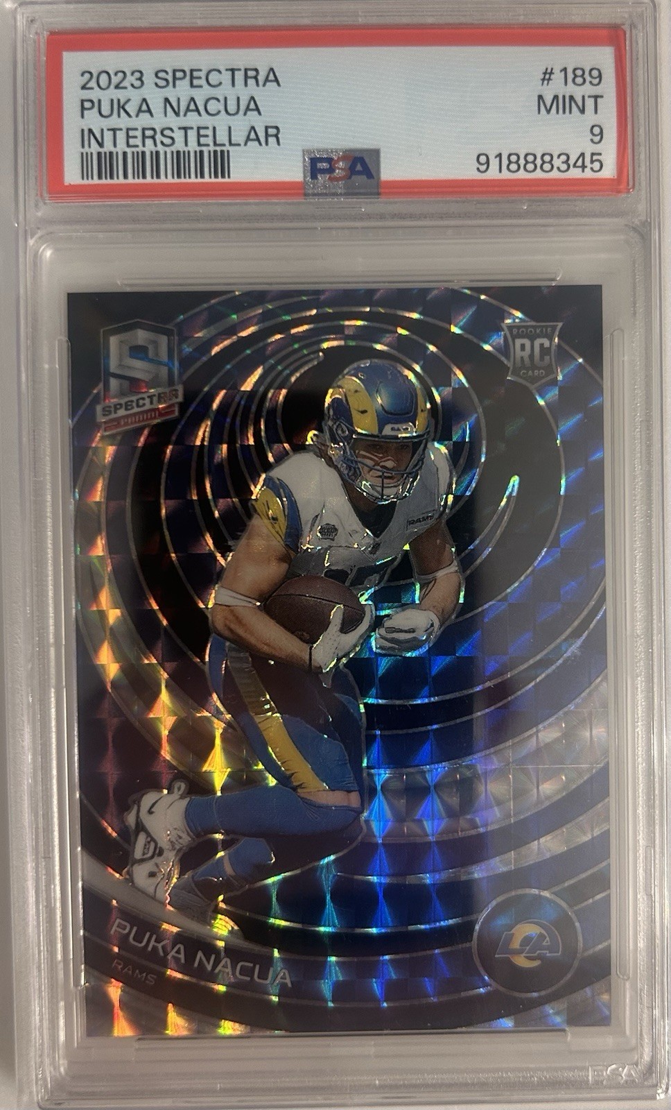 2023 Panini Spectra - Rookies Puka Nacua #189 Interstellar Prizm /60 (RC) PSA 9