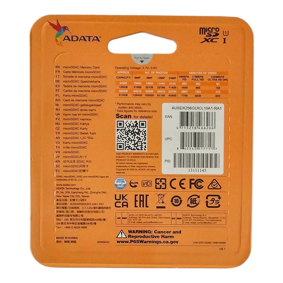 Tarjeta de memoria ADATA 256 GB MicroSDXC con adaptador UHS-I clase 10 Full HD velocidad 100 MB Foto 3 de 3