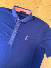 Greyson Polo Shirt Mens L Blue Golf Performance Short Sleeve Wolf Logo Fishing