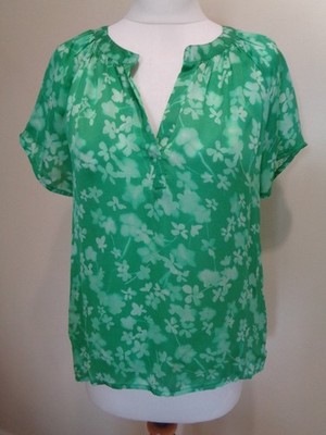 PRIMROSE PARK LONDON GREEN MULTI FLORAL PRINT SHORT SLEEVE BLOUSE - SIZE XS