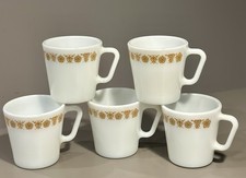 Set 5 Vtg. Pyrex Corelle BUTTERFLY GOLD Coffee Cup Mugs D Handle Microwavable