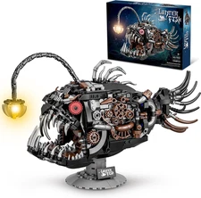 Mechanical Angler Fish Building Set with Light, Creative Ocean Lantern Fish Anim